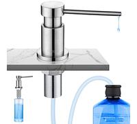 CECIPA Distributeur de Savon Cuisine Encastrable, Distributeur de Détergent pour Évier avec Bouteille de 300ML et Tuyau de Rallonge de 1,2 m, Distributeur Savon en Cuivre Remplissage du Haut, Brossé
