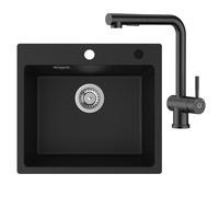 CECIPA Évier avec robinet 55 x 45 cm, évier de cuisine en granit, ensemble évier avec robinet