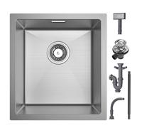CECIPA Evier Cuisine 1 Bac 40 x 44 cm, Evier Inox Sous Plan, Évier de Cuisine pour Meubles Bas de 40 cm, Petit Lavabo Cuisine Cuve Simple avec Siphon, Kit de Drainage