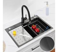 CECIPA Evier Cuisine 1 Bac 70x45 CM, Evier Inox avec Egouttoir et évier mobile et planche à découper,lavabo cuisine avec Trous pour Robinets et Distributeur de Savon