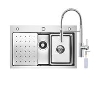 CECIPA Evier Cuisine 1 Bac 70x45 CM, Evier Inox avec Egouttoir et évier mobile et planche à découper,lavabo cuisine avec Trous pour Robinets et Distributeur de Savon, Argenté avec Robinet Ressort