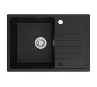 CECIPA Evier Cuisine 1 Bac avec Egouttoir 65 x 45 cm, Evier Noir en Granit, Lavabo Cuisine 1 bac, Évier Cuisine Installation Réversible, avec Siphon Classique et Trop-plein
