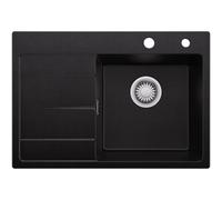 CECIPA Evier Cuisine 1 Bac avec Egouttoir 65 x 45 cm, Evier Noir en Granit, Lavabo Cuisine pour Meubles Bas de 40 cm, Évier Cuisine Multifonction avec Siphon Classique et Trop-plein