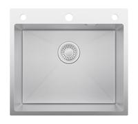 CECIPA Évier de Cuisine 1 Bac, 54 x 49 cm, Acier Inoxydable, Avec Siphon et Trop-Plein, Distributeur De Savon, Convient Aux Armoires InféRieures à Partir De 60 Cm, Argenté
