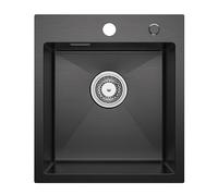 CECIPA Évier De Cuisine 1 Bac, Evier Cuisine 40 X 45 Cm, Evier Inox Avec Siphon, Évier Noir Anthracite Carré, Petit Lavabo Cuisine Montage Encastré Ou Supérieur, Sans Distributeur De Savon