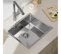 CECIPA Évier de cuisine, 50 x 44 cm, rectangulaire, en acier inoxydable 304, avec siphon, lavabo de cuisine, pour armoires inférieures à partir de 50 cm de large, 1 évier encastrable en acier
