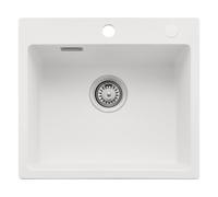 CECIPA Évier de cuisine, 50 x 45 cm, 80% sable de quartz en granit, 1 bac encastrable, avec siphon，blanc