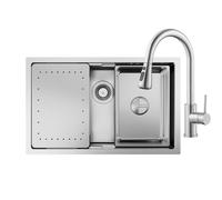 CECIPA Évier de cuisine 70 x 45 cm avec robinet amovible en acier inoxydable avec siphon, évier intérieur de rechange et planche à découper