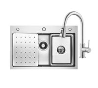 CECIPA Évier de cuisine 70 x 45 cm avec robinet extensible en acier inoxydable avec distributeur de savon et siphon - Évier avec évier intérieur de rechange et planche à découper - Évier de cuisine
