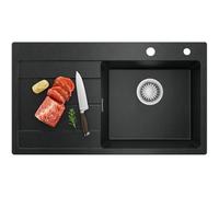 CECIPA Évier de cuisine 78 x 45 cm - Noir - En granit avec égouttoir - Pour armoires inférieures de 45 cm de large - Avec siphon et trop-plein