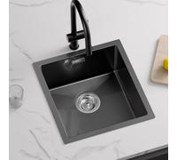 CECIPA Évier de cuisine carré, acier inoxydable, noir anthracite, 40 x 44 cm, moderne, pour meuble bas 40 cm, 1 bac sans trou