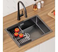 CECIPA Évier de cuisine carré, acier inoxydable noir anthracite, 60 x 44 cm moderne, pour meuble bas 60 cm, 1 bac sans trou