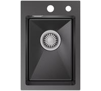 CECIPA Évier De Cuisine, Carré, En Acier Inoxydable 201, Noir, Anthracite, 30 X 45 Cm, Avec Siphon, Lavabo De Cuisine Avec 2 Trous De Robinet, 1 Évier Encastrable