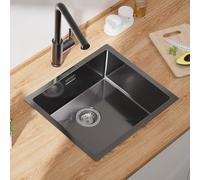 CECIPA Évier de cuisine, carré, en acier inoxydable, noir, anthracite, 50 x 44 cm, moderne, pour petit meuble bas à partir de 50 cm, 1 bac sans trou de robinetterie