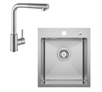 CECIPA Évier De Cuisine En Acier Inoxydable 40 X 45 Cm + Robinet De Cuisine Extensible, Complet Pour Meuble De 40 Cm, Argent