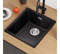 CECIPA Évier de Cuisine en Granit Noir - 1 Bac 40x44x20cm, Moderne, d'Angle, Sans Trou de Robinet - Petit Lavabo
