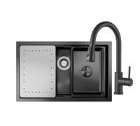 CECIPA évier de cuisine noir 70 x 44 cm avec robinet extensible en acier inoxydable, siphon, évier intérieur de rechange et planche à découper