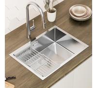 CECIPA Évier de cuisine rectangulaire, 60 x 44 cm, acier inoxydable 304, avec siphon, pour armoires inférieures 60 cm, évier encastrable