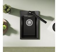 CECIPA Évier de cuisine, rectangulaire, en granit, 30 x 45 cm, à quartz, noir, avec kit de vidange, moderne, encastrable, en granit, pour cuisine, mini évier de cuisine, évier de cuisine