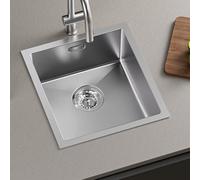 CECIPA Évier Encastrable en Acier Inoxydable 304, Bac Unique Rectangulaire 40x44 cm, Évier de cuisine complet avec siphon pour meuble bas 40cm minimum