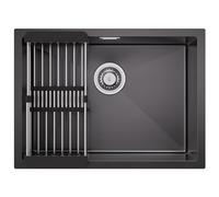 CECIPA Evier Inox 1 bac 60 x 44 cm, Evier Cuisine Noir Anthracite à Encastrer, Lavabo Cuisine avec Panier de Vidange Extensible, Évier Cuisine Multifonction Moderne avec Siphon et Kit de Drainage