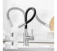 CECIPA Flexible Mitigeur Cuisine Noir, Robinet Cuisine avec 2 Types de Jets, Robinetterie de Cuisine, Robinet de Cuisine Rabattable, Robinet Noir avec Eau Chaude et Froide, Mitigeur Pivotant à 360°