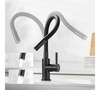 CECIPA Flexible Robinet Noir Cuisine avec 2 Types de Jets, Mitigeur Rabattable, Eau Chaude et Froide, Pivotant à 360°