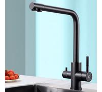 CECIPA PURE-B Robinet Cuisine 3 Voies, Mitigeur d'Évier avec Deux Sorties D'eau: Eau Filtrée et Eau Chaude/Froide - Bec Orientable 360° en Acier Inoxydable 304, Noir