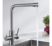 CECIPA PURE-I Robinet Cuisine 3 Voies, Mitigeur d'Évier avec Deux Sorties D'eau: Eau Filtrée et Eau Chaude/Froide - Bec Orientable 360° en Acier Inoxydable 304 Brossé