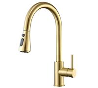 CECIPA Robinet Cuisine, Mitigeur Cuisine avec Douchette avec 3 Modes de Pulvérisation, Rotatif à 360° Robinet de Cuisine, Installation Facile, Doré