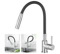 CECIPA Robinet de Cuisine Flexible Brossé Noir, Mitigeur Cuisine Rotation 360° avec 2 Types de Jet, Mitigeur Monotrou Haute Pression Anti-éclaboussures, 2 Flexibles G3/8