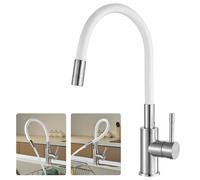 CECIPA Robinet de Cuisine Flexible, Mitigeur Cuisine Blanc Flexible Acier en Inoxydable 304, Mitigeur 2 Jets Mousse/Pulvérisation Pivotant 360°, Robinet d'Évier Haute Pression Économie d'Eau 40%