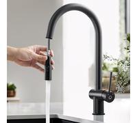 CECIPA Robinet de cuisine noir extensible, 2 types de jet, robinet d'évier haute pression rotatif à 360°, mitigeur en acier inoxydable avec douchette, robinet de cuisine noir