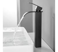 CECIPA Robinet de salle de bain noir haut, robinet de lavabo cascade, robinet de salle de bain en acier inoxydable, robinets de lavabo avec eau chaude et froide, mitigeur monocommande, hauteur