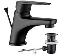 CECIPA Robinet de salle de bain, noir, mitigeur de lavabo avec tige de traction et bonde, mitigeur de salle de bain avec hauteur de bec 57 mm, robinet de lavabo en laiton, robinet de salle de bain