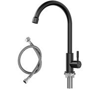 CECIPA Robinet Eau Froide Uniquement Noir, Robinet Cuisine à Eau Froide avec 60cm Tuyau de Raccordement X1, Robinet Évier de Cuisine avec Écrou en Acier Inox 304, Robinet de Cuisine Noir