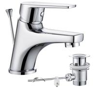 CECIPA Robinet Lavabo de Salle de Bain avec Tirette, Robinet pour Lavabo avec Bonde, Mitigeur de Salle de Bain avec Hauteur de Bec de 57 mm