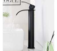 CECIPA Robinet Lavabo Haut à Poser, Mitigeur Cascada Eau Chaude Froide, Salle de Bains Moderne, Acier Inoxydable 304, Finition Électrophorèse Noire Mat, Tuyaux 500mm