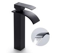 CECIPA Robinet Lavabo Noir Cascade Haut avec Bec 185mm - Mitigeur Salle de Bain en Inox