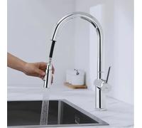 Cecipa Robinet mitigeur de cuisine pivotant à 360° avec douchette extractible, acier inoxydable