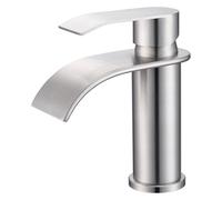 CECIPA Robinet Salle Bain, Moderne Mitigeur Lavabo Cascade, Hauteur de Bec 86 mm, Robinetterie Brossée G 3/8, Eau Chaude et Froide Disponible, Acier Inoxydable