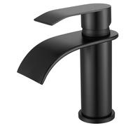 CECIPA Robinet Salle Bain, Moderne Mitigeur Lavabo Cascade, Hauteur de Bec 86 mm, Robinetterie Noir G 3/8, Eau Chaude et Froide Disponible, Acier Inoxydable