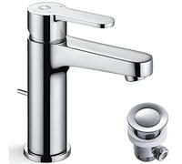 CECIPA Robinet Salle de Bain avec Tirette et Bonde, Mitigeur Lavabo en Laiton, Hauteur du Bec 112,5mm, Chromé