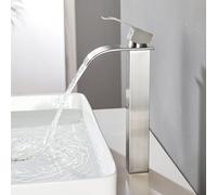 CECIPA Robinet Salle de Bain Noir Cascade Moderne, Robinet Lavabo avec Bec Haut 180mm en Acier Inoxydable, Mitigeur Lavabo Eau Chaude Froide pour Salle de Bain (Brossé)