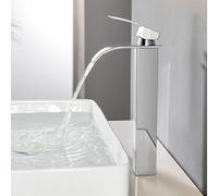 CECIPA Robinet Salle de Bain Noir Cascade Moderne, Robinet Lavabo avec Bec Haut 180mm en Acier Inoxydable, Mitigeur Lavabo Eau Chaude Froide pour Salle de Bain (Chromé)