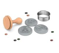 CÉCOA • Tampon Biscuits Chevalier 3 Empreintes + Emporte-Pièce Rond • Kit Pâtisserie Enfant • Moule Sablés Décorés • Silicone Alimentaire Sans BPA • Bois & Inox • Facile à Nettoyer