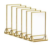 CECOLIC Lot de 6 Supports de Panneau en Acrylique Avec Bordures Dorées, Supports de Menu Double Face, Cadres Photo Transparents pour Panneaux de Menu, Numéros de Table de Mariage (10,2 x 15,2 cm)