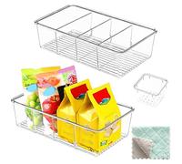 CECOMBINE Lot de 3 organiseurs de réfrigérateur avec 4 compartiments, boîte de rangement empilable de cuisine avec chiffons pour sachets de thé, collations, épices