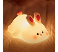 CECOMBINE Veilleuse Lapin Veilleuse Enfant, Bébé 7 Couleurs Lampe de Nuit Dimmable Lampe Enfants en Silicone Portable Rechargeable pour Chambre de Bébé, Cadeaux d'anniversaire et de Noël