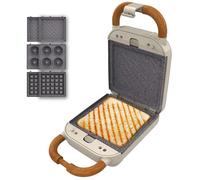Cecotec Appareil à Sandwichs Rock'nToast Retro One Beige. Machine à Sandwich Rétro 700W, 3 Plaques Pour Sandwiches, Gaufres et Beignets, Revêtement RockStone, Indicateur Lumineux, Base Antidérapante